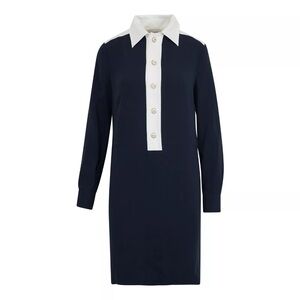 ST JOHN KNEE-length Navy and White Button-Up Dress. NWT sz 6
